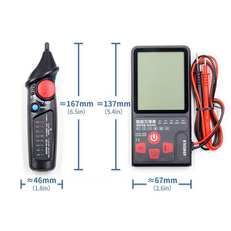ADMS9LN / ADMS9CLN Intelligent Digital Multimeter Ultra-thin Large Screen Electrician Multi-function Repair Artifact: ADMS9LN with AVD06X