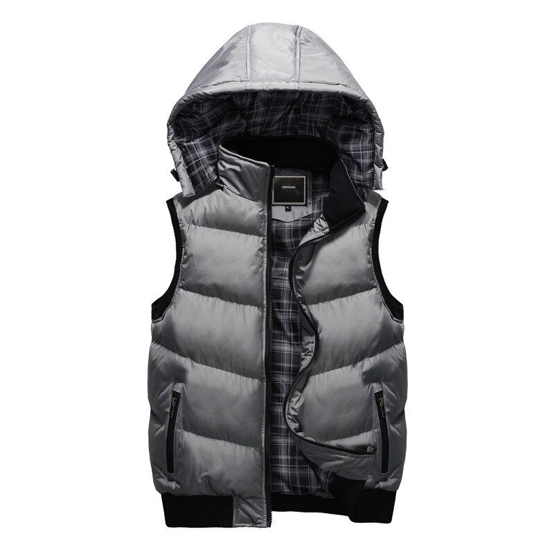 Chaqueta de invierno sin mangas para hombre, chaleco con capucha Casual, abrigo de prendas de vestir cálido para hombre, cazadora de gran tamaño 5XL para amantes de la cremallera: gray / 4XL