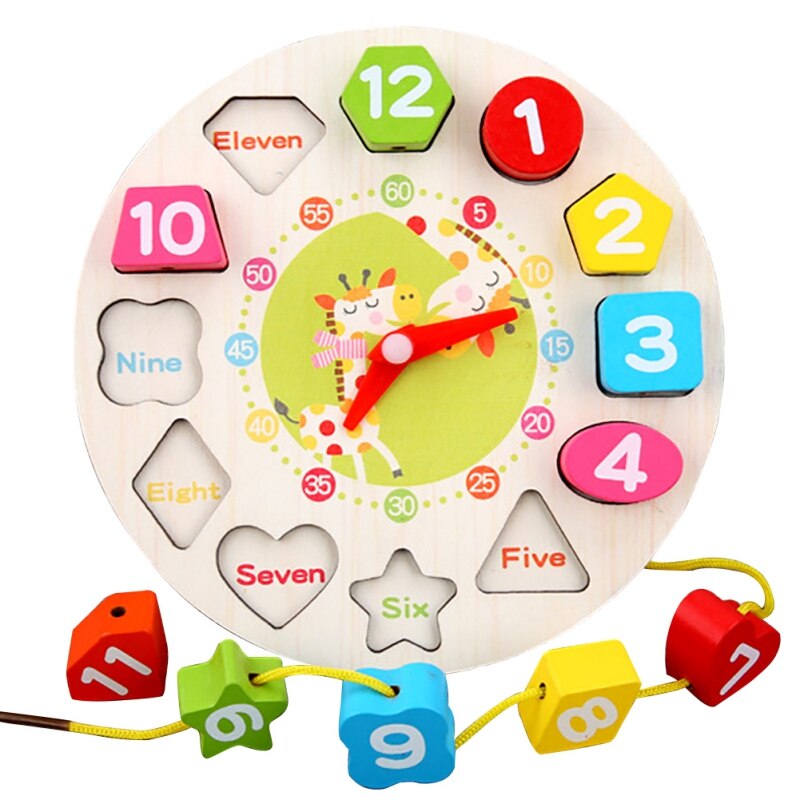 Matematik trælegetøj trådning digital ur førskolebørn tidlige uddannelsesmidler 1pc: -en
