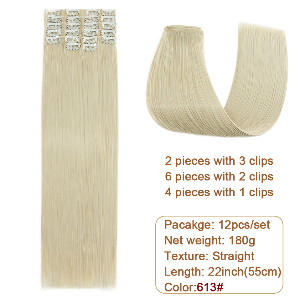 BENEHAIR 180g Straight Clip in hair extensions 22" 12PCS Hair Extensions for Women Full Head Heat Resistant Synthetic Hairpiece: #144