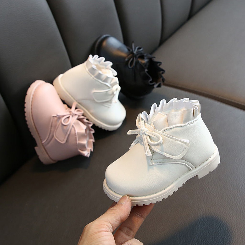 Bota infantil para neve, bota com laço para bebês, de inverno, botas curtas e quentes para meninas