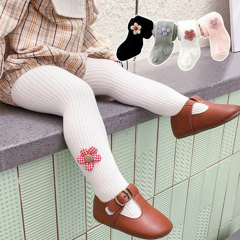 Meias-calças estampadas de flores para bebês, meias-calças justas de algodão para meninas de 0 a 3 anos, outono e inverno