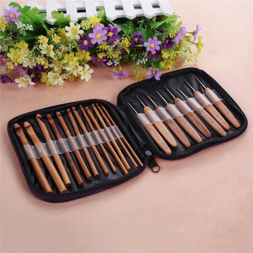 20 stuks haaknaalden met bamboe handvat, breigaren, breinaald, houten haaknaald, breigereedschap, naaiaccessoires