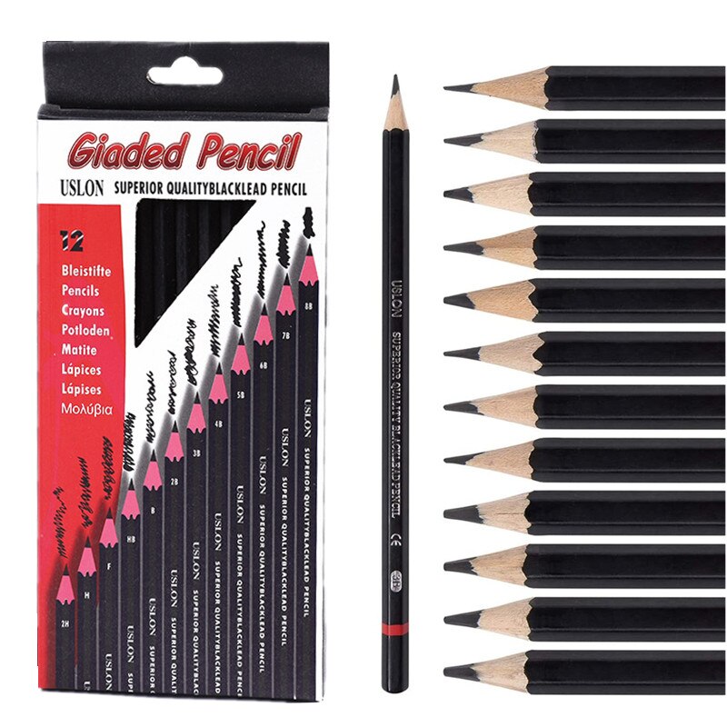 Graphite Pencils 12Pcs/Set Drawing Pencil for School 2H-8B Sketch Charcoal Pencils Stationery&amp;Office Writing Pencil Art Supplies