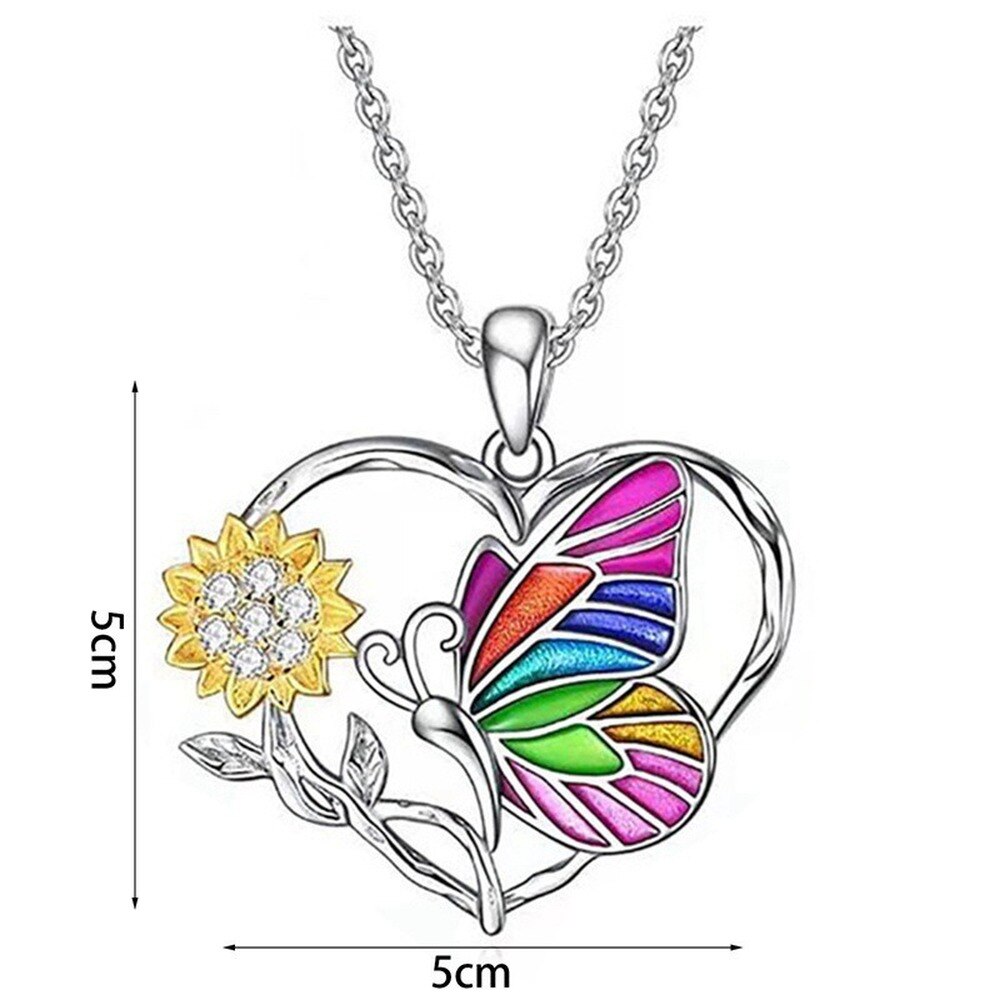 Schmetterling Blume Herz Halskette Mädchen Damen Sonnenblume Anhänger Valentinstag murmeln der Schild Freundschaft Liebe Schmuck