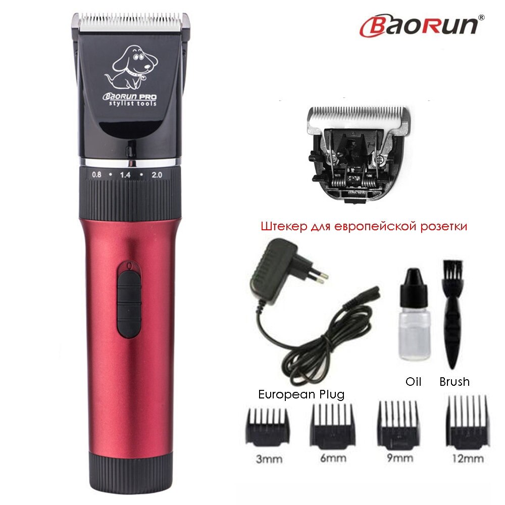 Pet Hair Trimmer Electric Rechargeable Cat Dog Clipper Grooming Cutters Powerful Shaver Machine For Animal 110-240V: Red Add B Blade