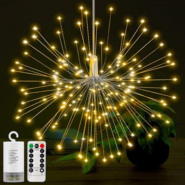 180 Led Vuurwerk String Lights 8 Modus Explosie Star Koper Zilver Draad Fairy Light Decoratie Lamp Afstandsbediening Snaar Licht: warm white / 180LED