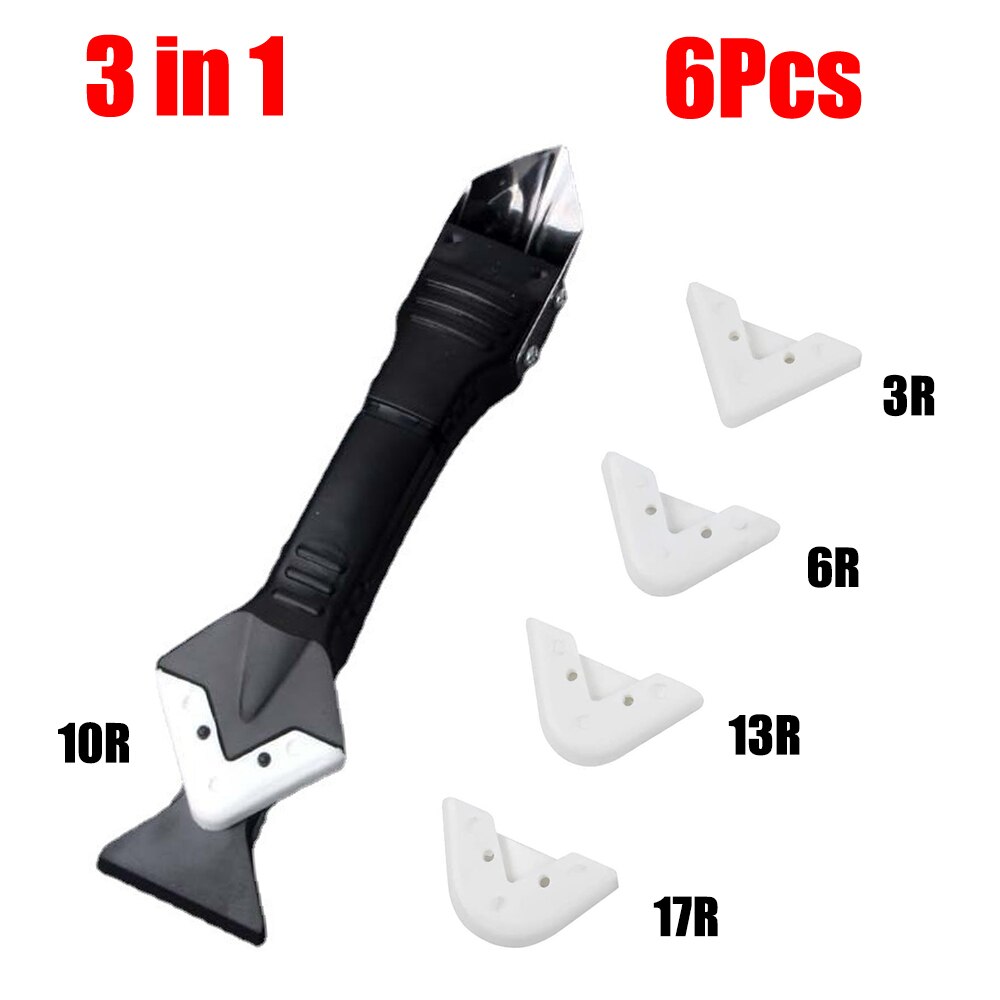 5in1 Silicone Scraper Remover Caulk Finisher Sealant Nozzle Scraper Sets Multifunctional Grout Remover Spatula Caulking Tool Kit: 3in1 Metal head