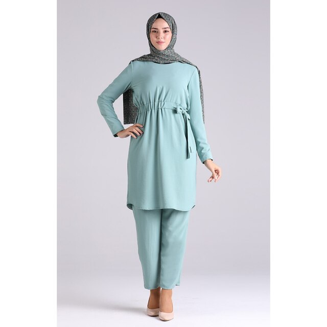 Aerobin Stof Tuniek Broek Dubbele Hijab Pak 2022 Seizoen Zomer Trend Abaya Moslim Jurk Vrouwen Kaftan Open Abaya Lange Jurk afri: 38