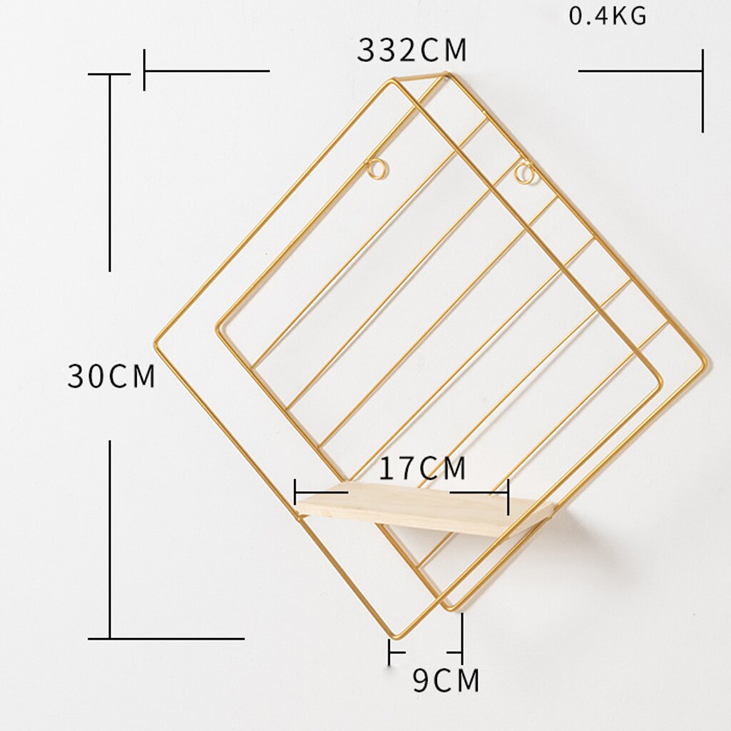 Modern Iron Wire Floating Shelves, Geometric Wall Shelves Decorative Wood and Metal Hanging Shelf Rustic Farmhouse Decor