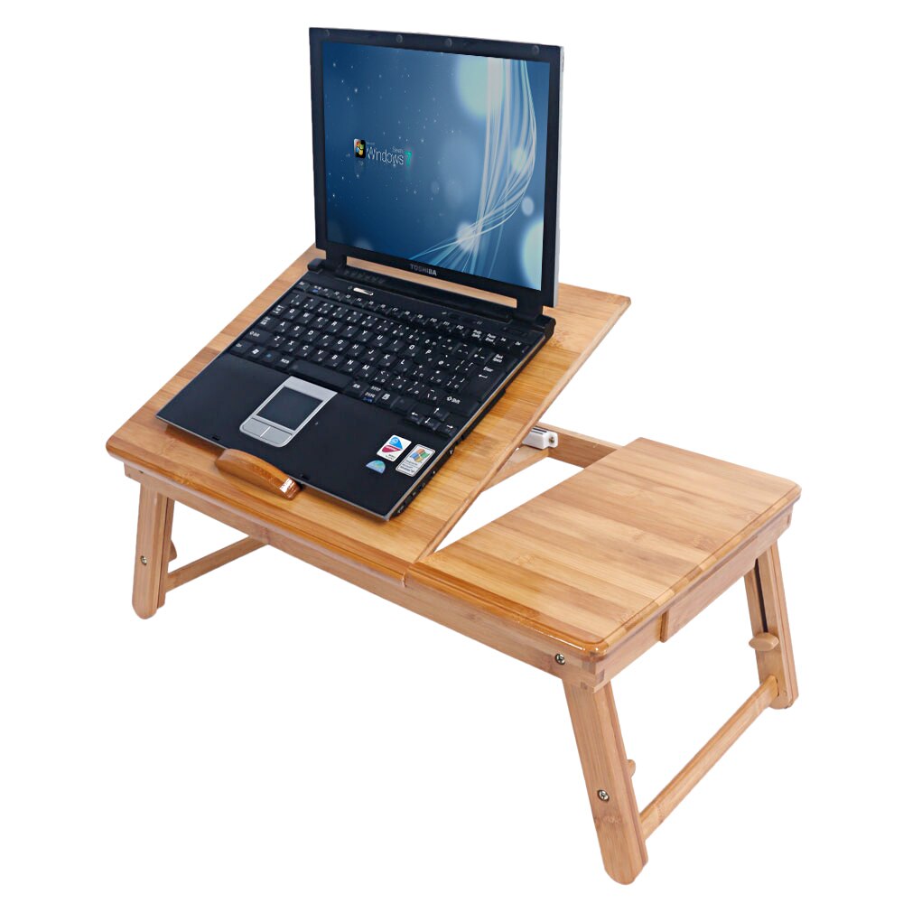 53cm Trendy Adjustable Bamboo Computer Desk Wood Color Foldable Computer Desk (12.2 x 8.5 x 2.7)cm Portable Save Space Desk
