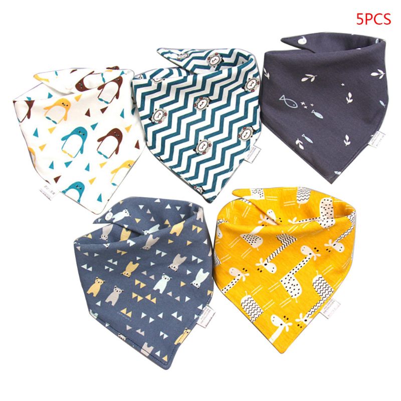 5 Teile/paket Baby Baumwolle Fütterung Lätzchen Drucken Bandana Speichel Dreieck Dribbeln Handtuch E65D: 1