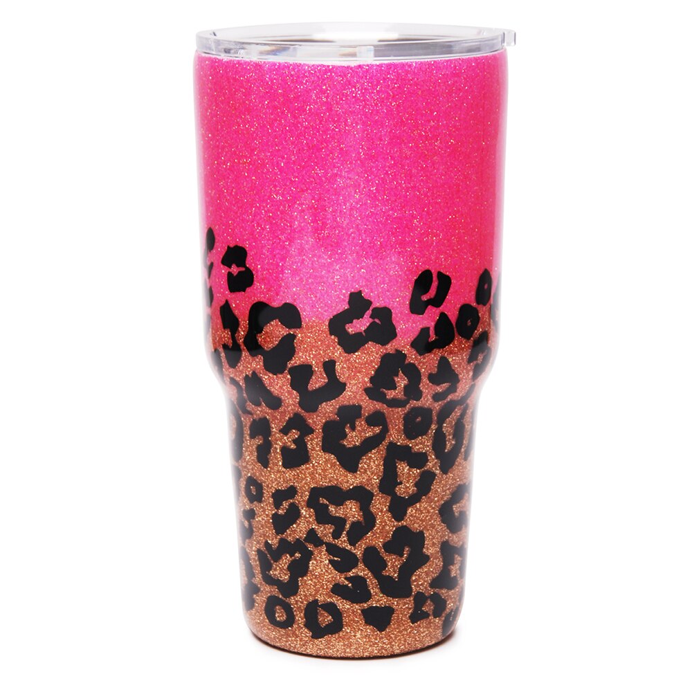 Prøve xmas 30oz håndlavet epoxy glitter varmere kop rustfrit stål leopard splejset pink tumbler kopper rejsekrus dom 1091172: Lyserød