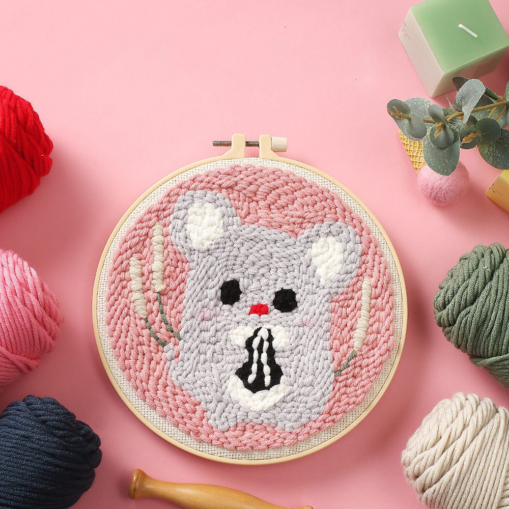 Embroidery Punchneedle Kit W/ Hoop Cross Stitch Set Punch Needle Embroidery For Handmade Beginner Decor