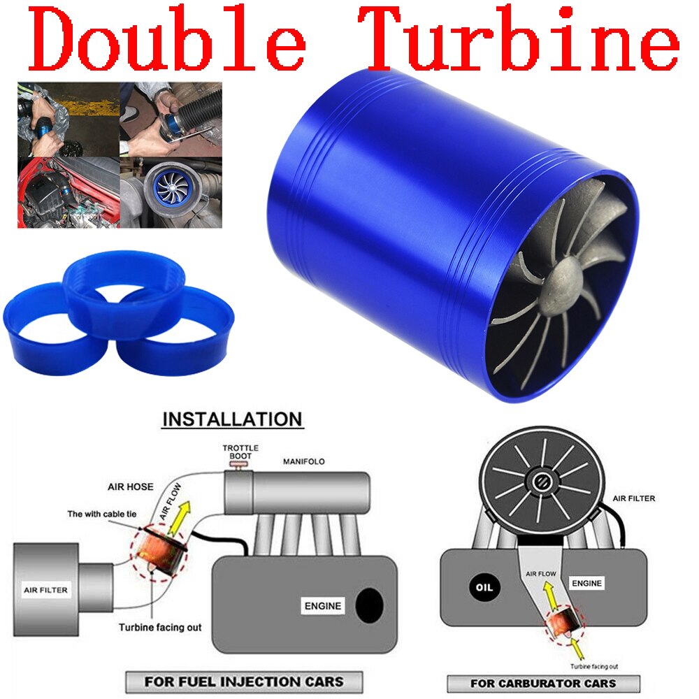 F1-Z Double Turbine Turbo Charger Gas Fuel Saver Fan Car Supercharger