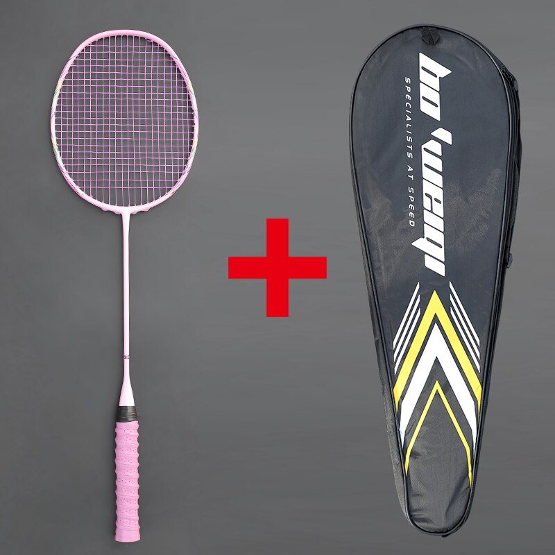 Super Light 8U Full Carbon Fiber Badminton Rackets With Bags String Racket Strung Padel Sports For Adult Kids: Pink