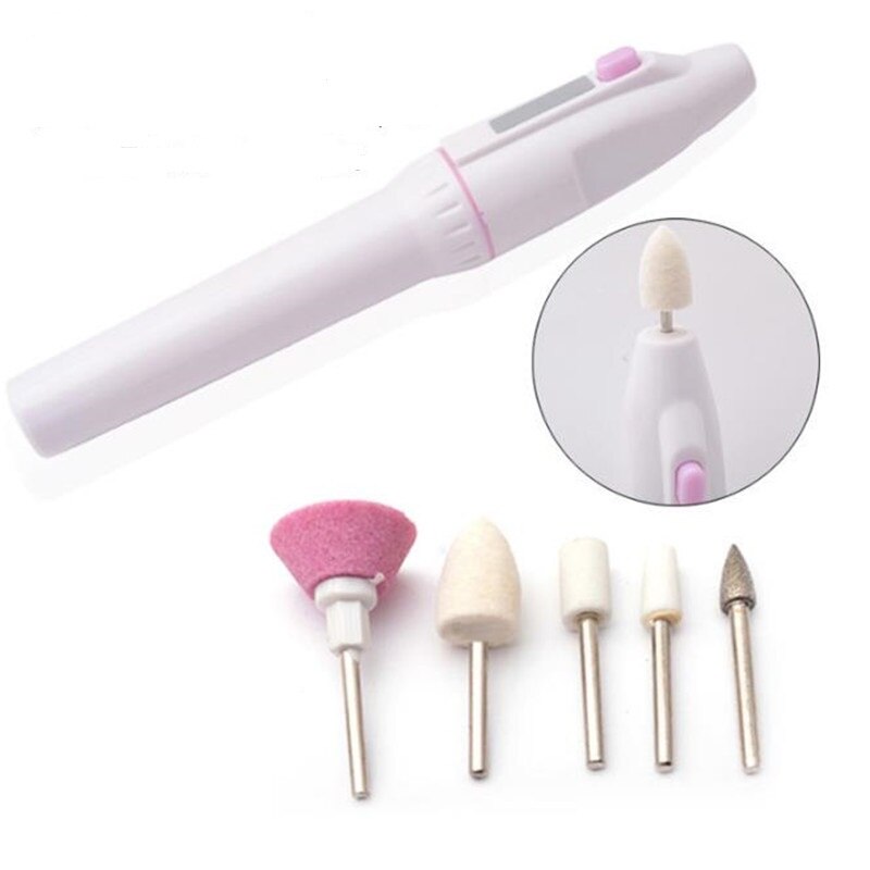 Portable Mini Electric Nail Care System Art Tips Manicure Set Tools Nail Care Fingernail Machine 5 Pc Nail File Heads Pedicure