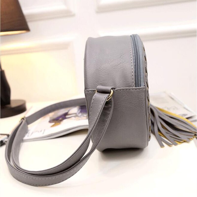 Dames Vintage Kwastje Messenger Bag Kleine Crossbody Bag Pu Lederen Handtassen Vrouwen Ronde Casual Vrouwelijke Schouder Tote Purse