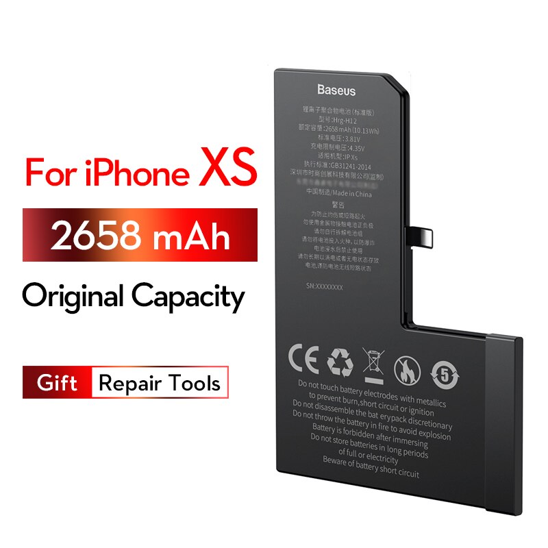 Baseus Phone Battery For iPhone X XS MAX XR High Originl Capacity Replacement Batteries with Free Tools: 2658mAh For iphoneXS