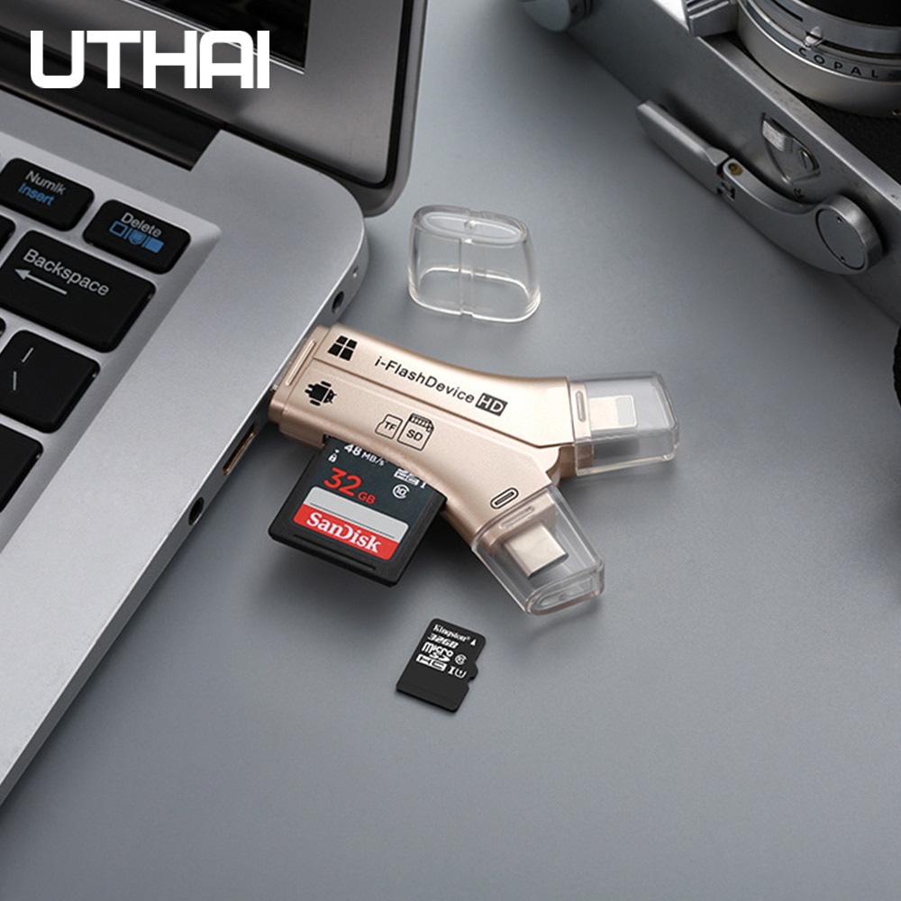 UTHAI C11 Lightning Card Reader SD TF USB C to MicroUSB Multi Card readers 4in1 Type-C Flash Drive For Iphone 7 8 11 X XR MAX
