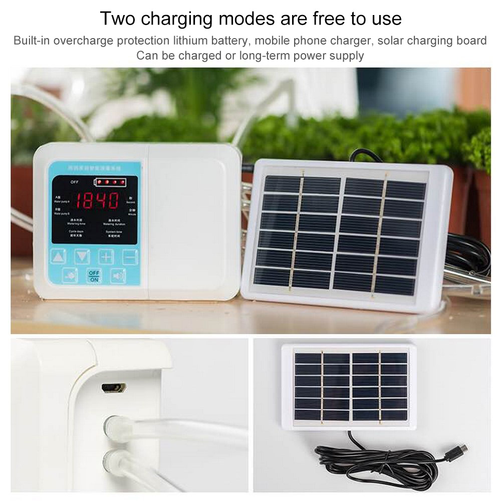 Double Water Pump Solar Energy Drip Irrigation System Smart Automatic Plant Watering Device Irrigation Timer Self Watering Kit