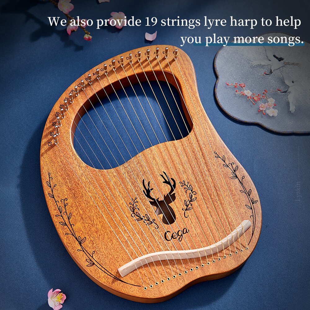 ARPA de Lira de 16 cuerdas, instrumento Musical de madera de caoba, Musicales con llave de afinación, Plectrum, Manual en inglés