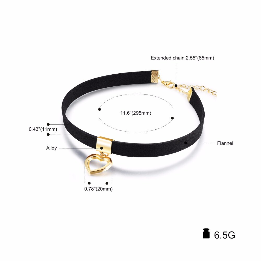 Starbeauty Cute Heart Choker Necklace Women Gold Color Wide Black Flannel Collar Necklaces & Pendants Neck Chain Lady Jewerly