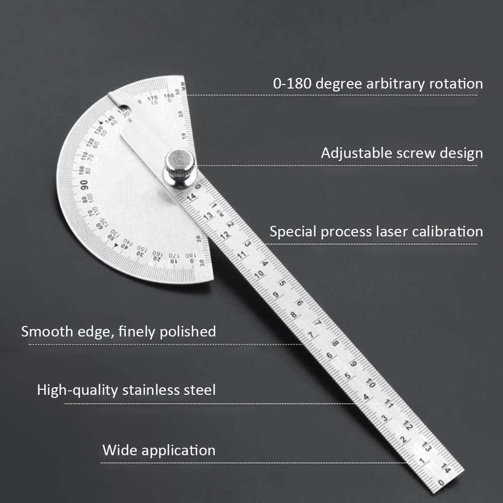 Stainless Steel 180 Degree Protractor Angle Finder Rotary Woodworking Measuring Ruler Craftsman Tool