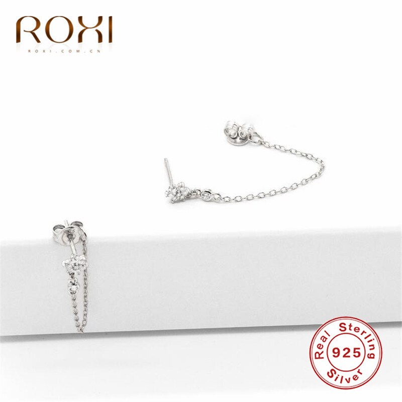 ROXI Einfache Strass Schneeflocke Hängenden Tropfen Ohrringe Koreanische Metall Kette Baumeln Ohrringe für Frauen 925 Sterling Silber Schmuck