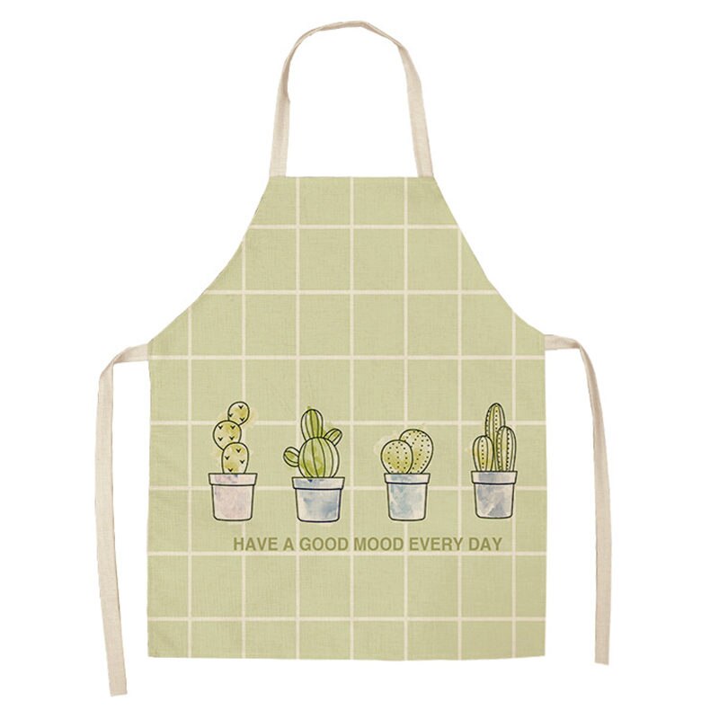 Tablier de cuisine motif Cactus pour femme, sans manches, en coton et lin, bavettes de cuisson à domicile, outils de nettoyage, 53x65cm, 1 pièce: 2WQ-WQL0017-8