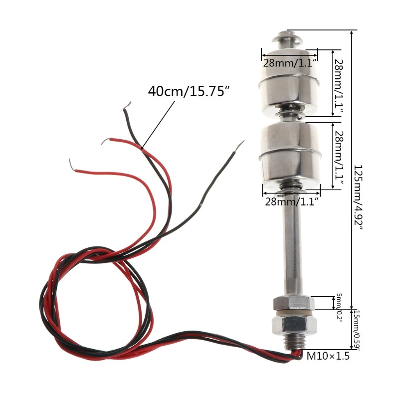 220V 10W 120mm Float Switch Auto Tank liquid Water Level Magnetic Sensor Stainless Steel