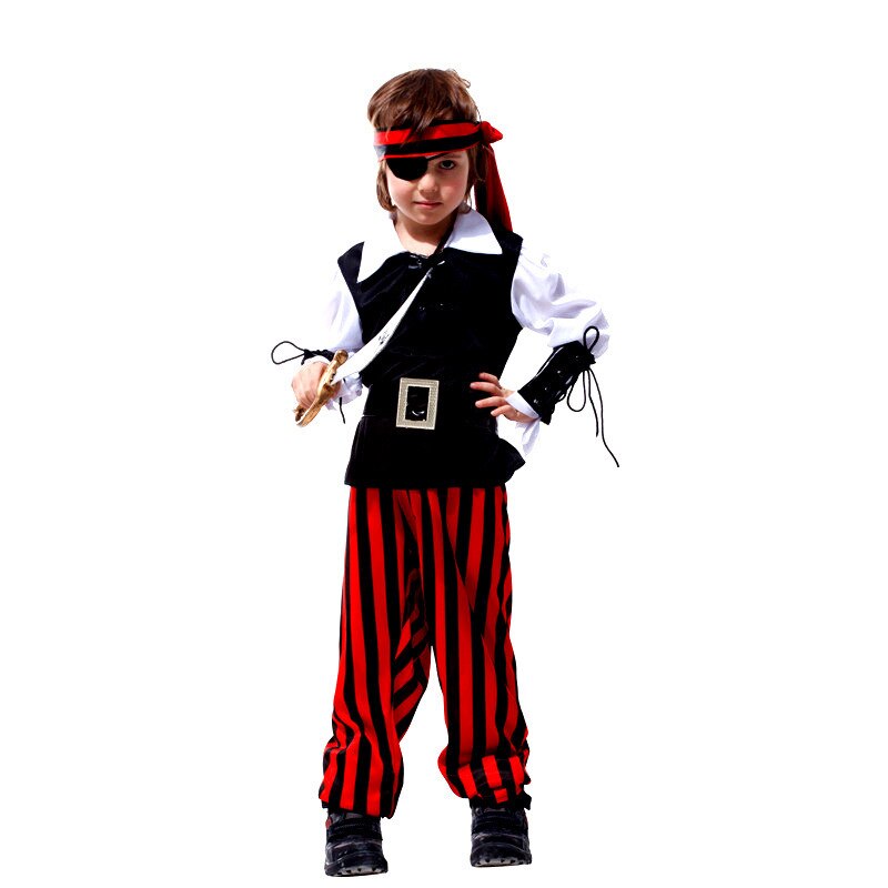 M-XL Boys Halloween Bandit Robber Costumes Kids Children One eye Pirate Cosplay Carnival Purim Stage Show Role play Party dress