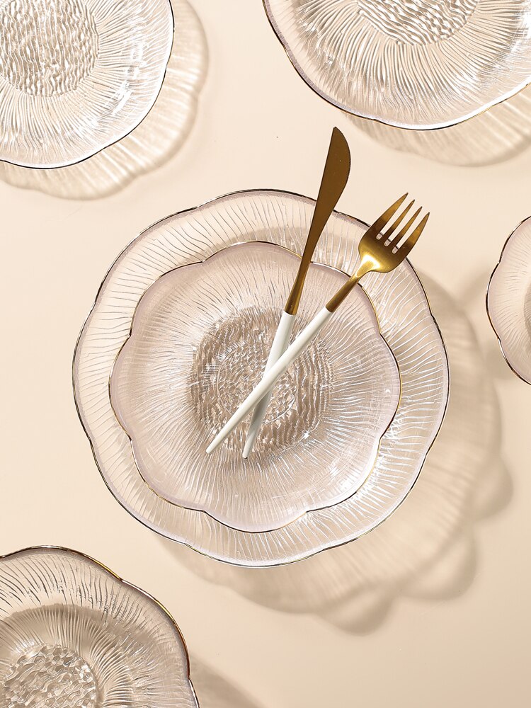Ins Simple Fruit Plate Crystal Glass Dessert Plate Fruit Salad Bowl Dessert Bowl Set Dishes and Plates Sets