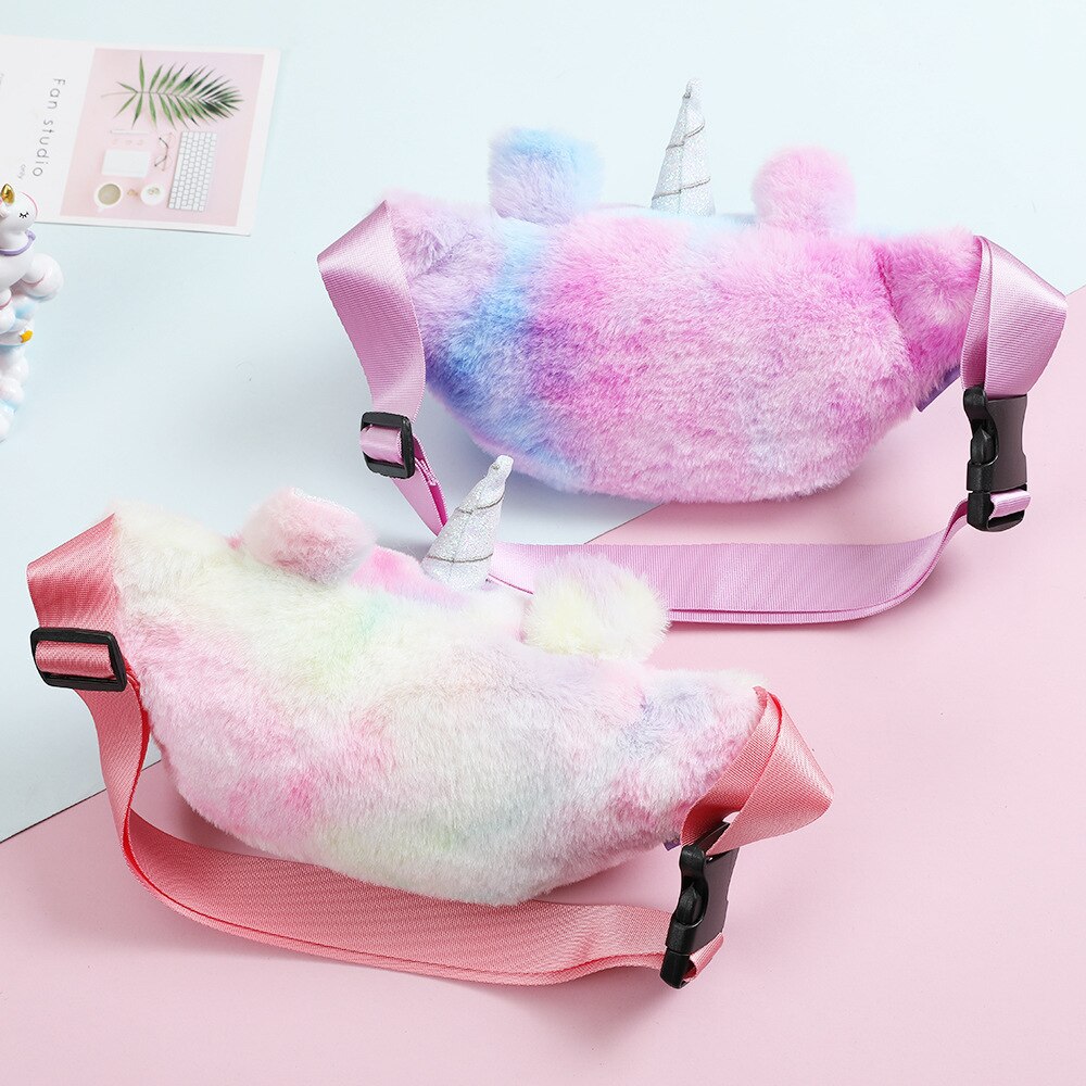 Cute Chest Bag Unicorn Female Waist Bag Kids Cartoon Plush Women Belt Bag Travel Phone Pouch Chest Bag