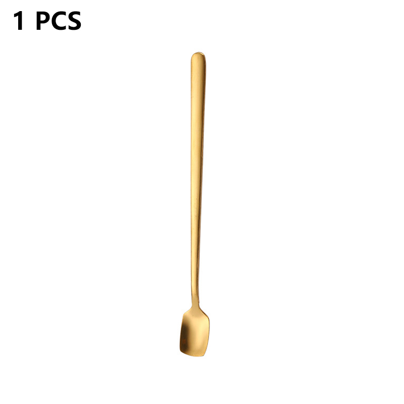 1/5PCS Square-Headed Teaspoon Long Handle Stainless Steel Coffee Stirring Spoons Dessert Ice Cream Mini Scoop Kitchen Tableware: 1PC-gold