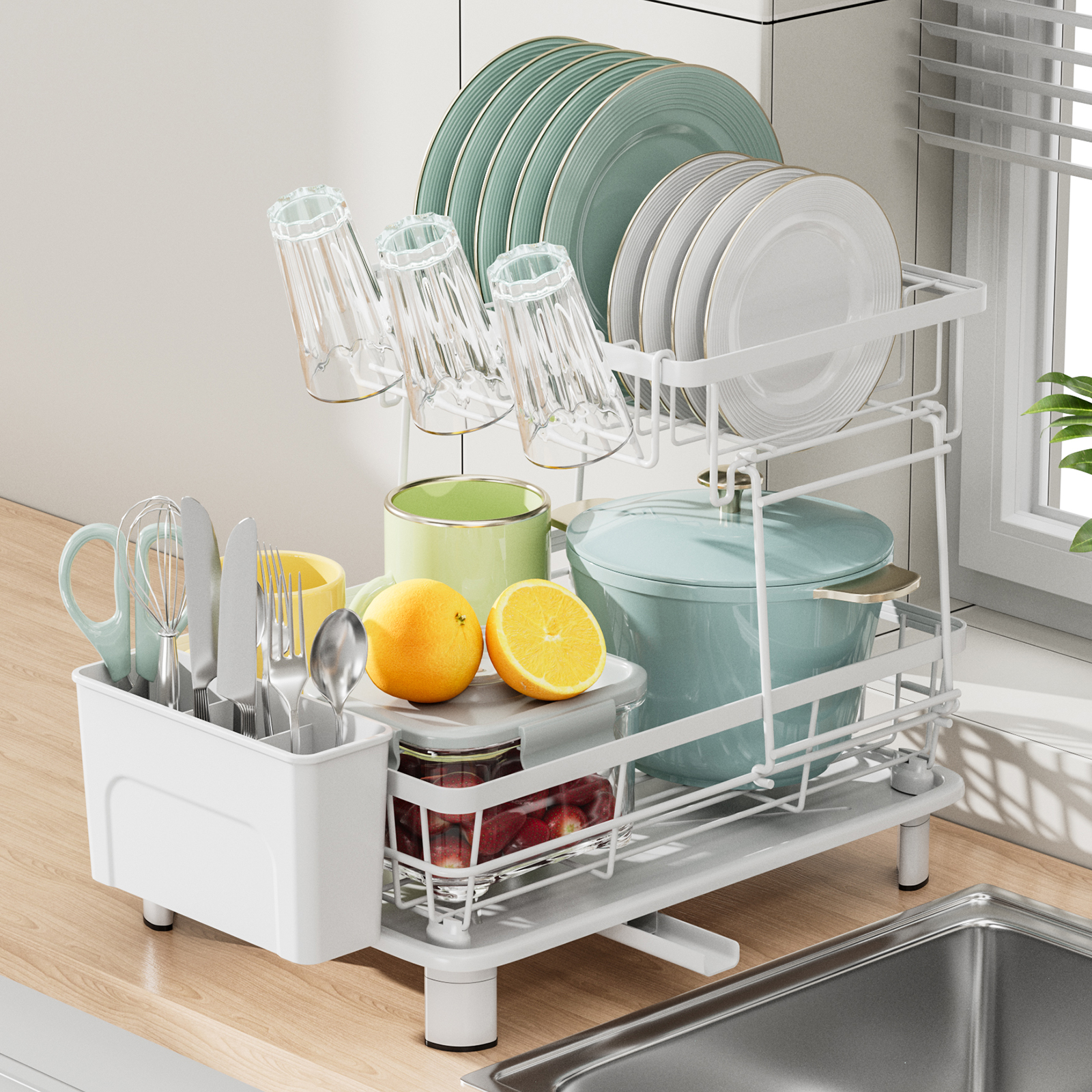 1 st Afdruiprek, Keuken Schotel Droogrek, Keuken Schotel Organisator Rek, 2tier Servies opbergrek