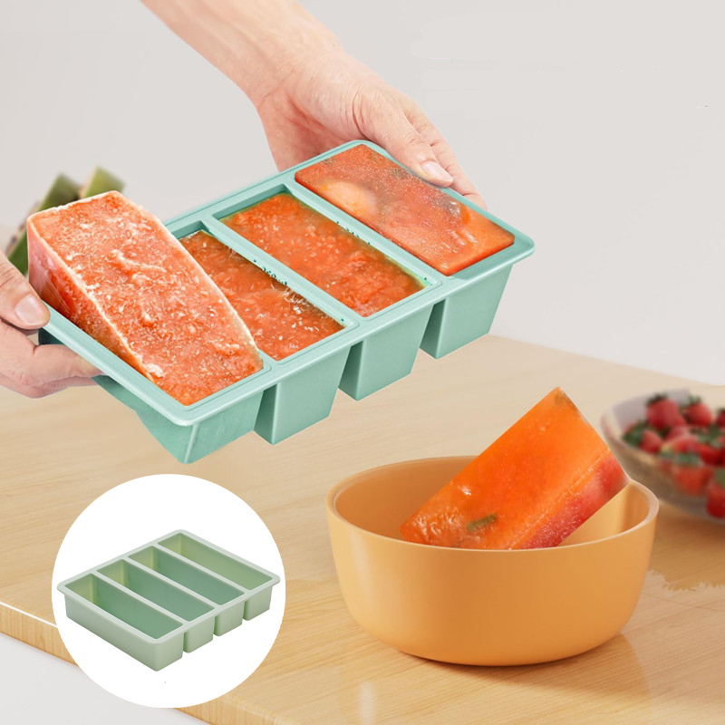 4 Cubes Giant Storage For Food Meal Sauce With Lid Silicone Freezer Trays Extra Large Soup Ice Tray Food Freezing Molds