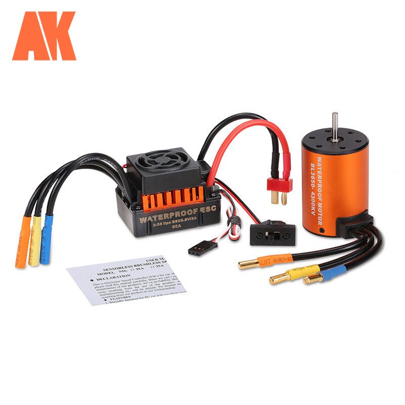 Waterdicht 3650 4300KV Borstelloze Motor W/Esc Combo Set Voor 1:10 Rc Auto En Truck