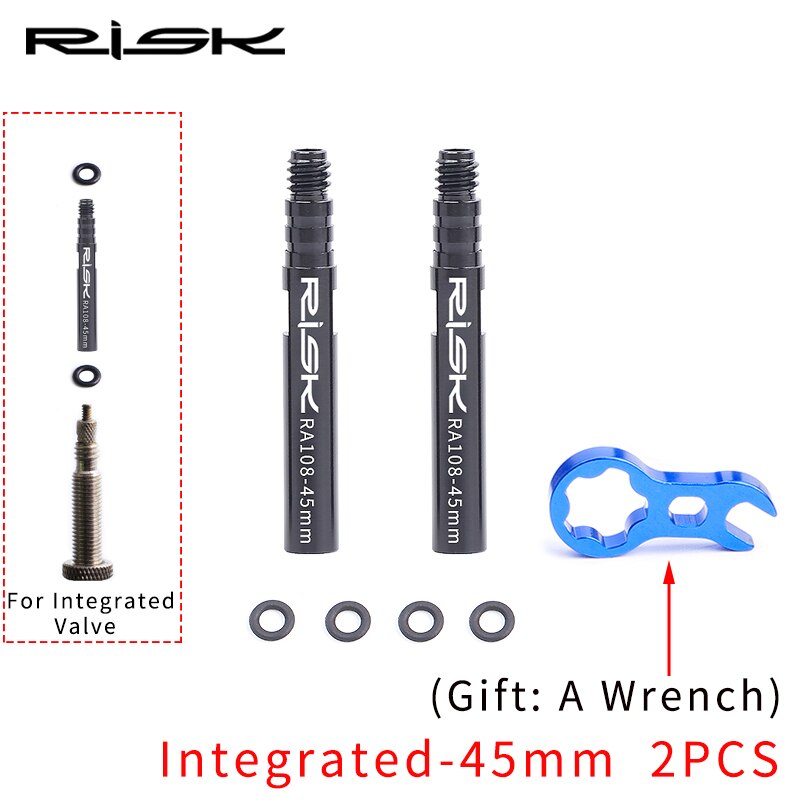 2 stk risiko  ra108 cykel cykel inderslange presta ventil forlænger 45mm/80mm integreret aftagelig med gratis skruenøgle: Integreret 45mm-2 stk