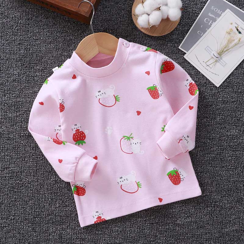 Fruit Gedrukt Baby Kleding Lange Mouwen Soft Cotton Kids Meisje Jongen T-shirt Lente Herfst Winter Baby Peuter Top Baby Tee: light pink / 100