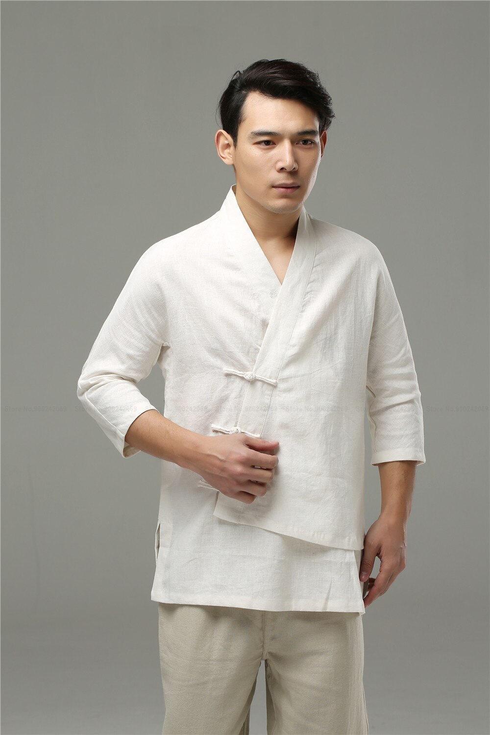 Camisa de estilo tradicional chino para hombre, ropa suelta de lino, informal, étnico, Hanfu, Túnica, Té Zen, Kung Fu, blusa Retro antigua