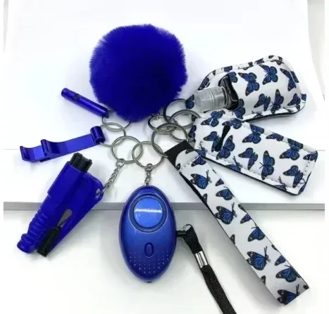 Veiligheidssleutelhanger Volledige set Zelfverdedigingssleutelhanger Set met persoonlijke alarmaccessoires voor vrouwen en meisjes: Oranje