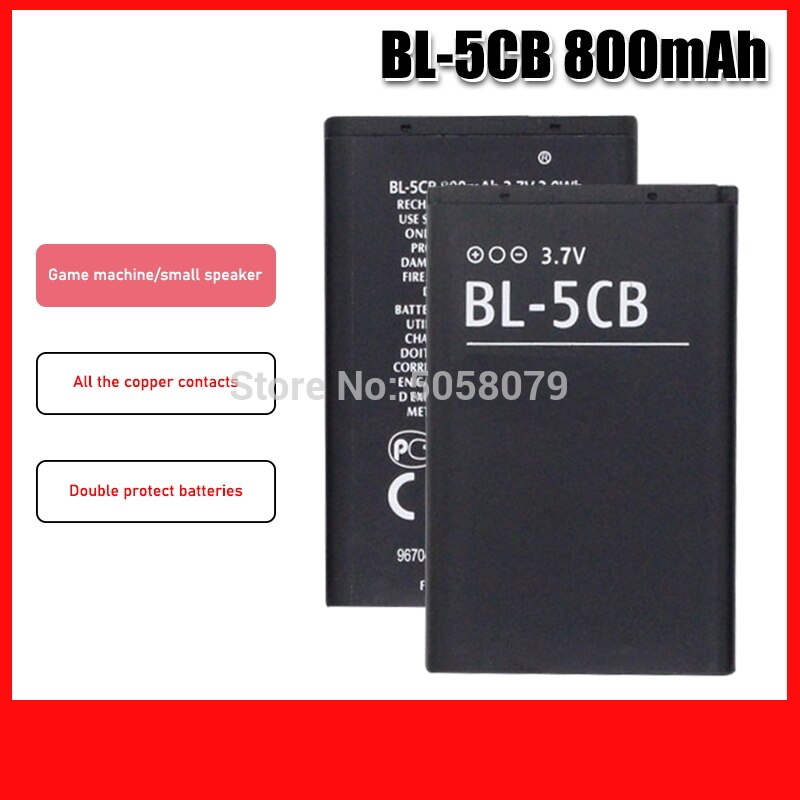 BL-5CB BL5CB 800mAh Replacement Battery For Nokia 1616 1800 c1-02 1280 E60 3600 3660 6620 6108 3108 2135 6086 6108 6230