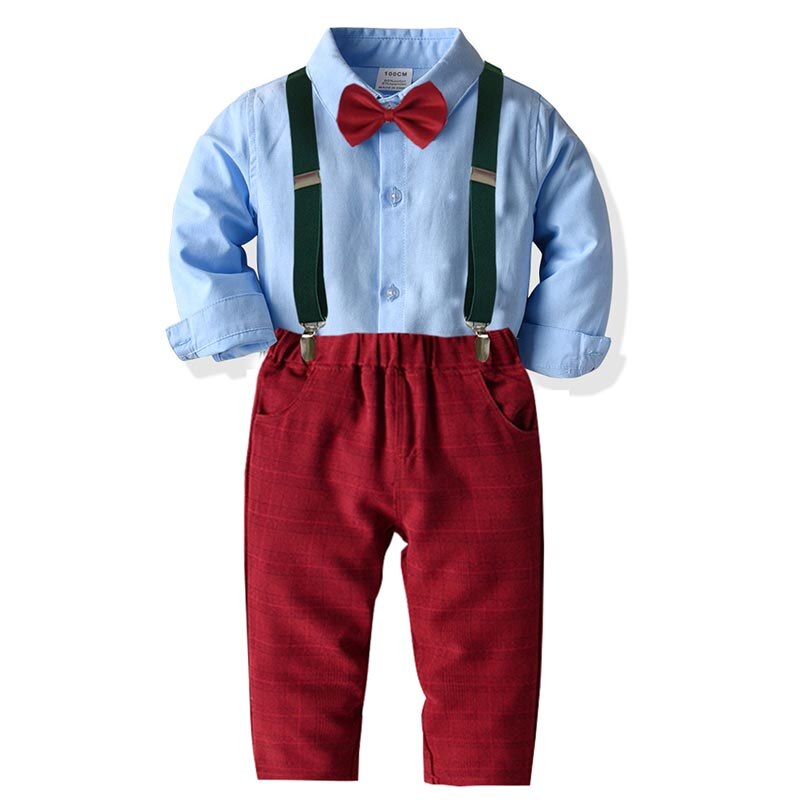 Baby Boy Dress abiti per bambini abiti neonato Gentleman Bowtie Shirt + bretelle pantaloni 2 pezzi Set di abbigliamento da sposa per feste