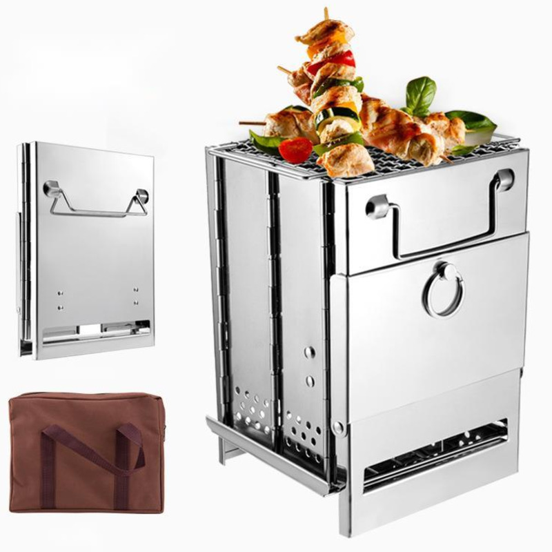 Mini Outdoor Steel Square Wood Stove Foldable Grill Travel Portable Stove Picnic Mini Camping Bbq Stove Mini Charcoal