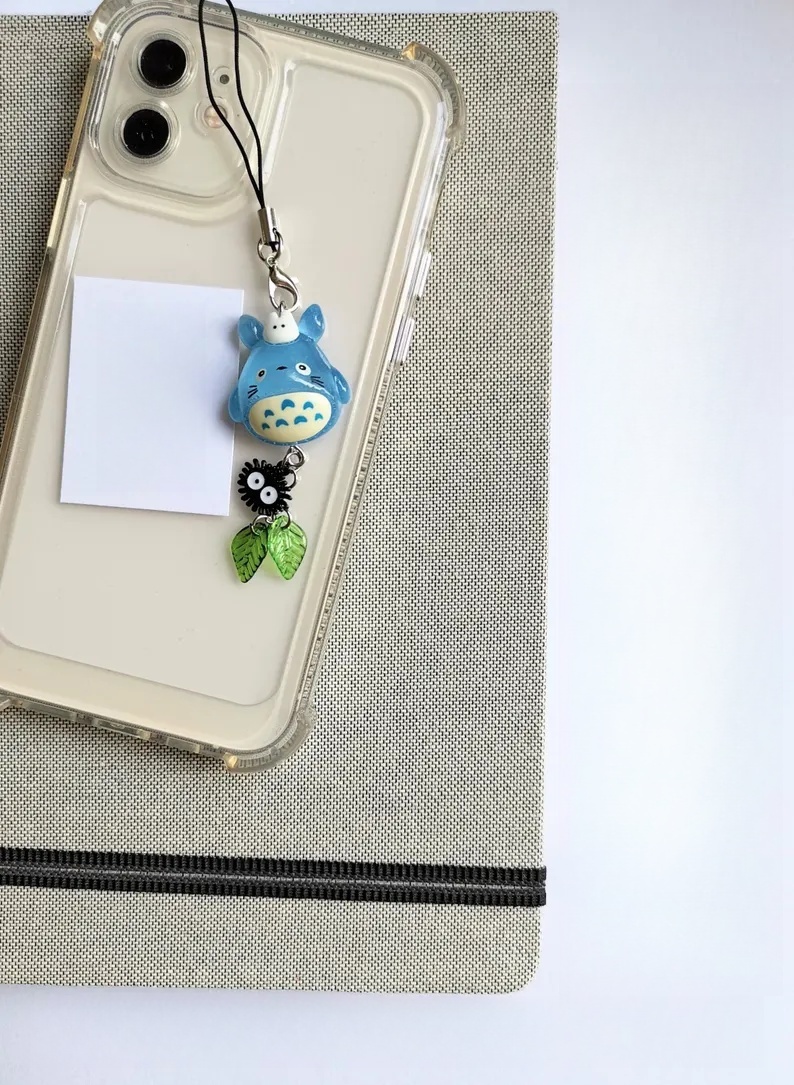 Studio ghibli anime inspirert min nabo totoro blå totoro chu chibi soot sprite telefon sjarm nøkkelring til mobil