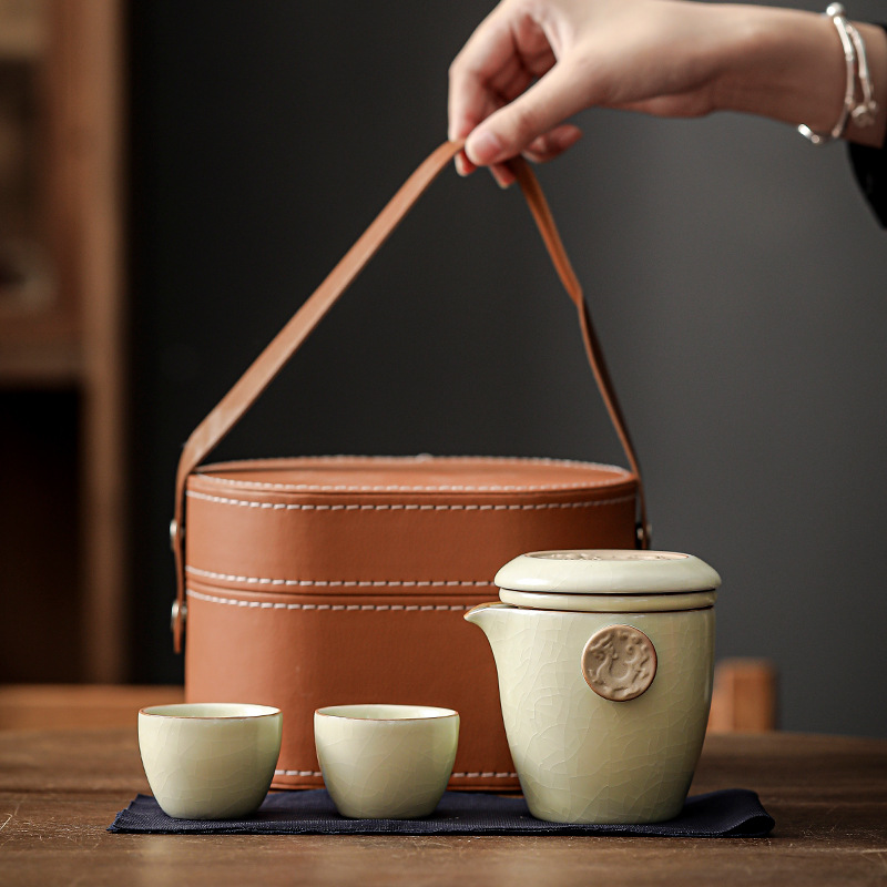 Resetservis en kanna tre koppar expresskopp keramisk tekopp utomhus tedricksutrustning bärbar väska