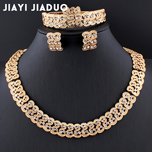 Jiayi jiaduo afrikanske brude smykker sæt til kvinder guldfarvet krystal halskæde øreringe sæt bryllup opgave: 2