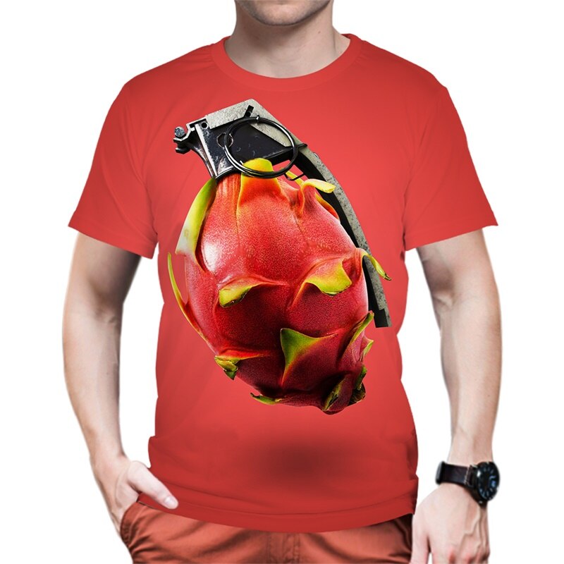 YOUTHUP Funny Fruit T-shirts Men Short Sleeves 3D Printed Red Pitaya Boom T Shirt Casual Tops Streetwear Tshirts Harajuku