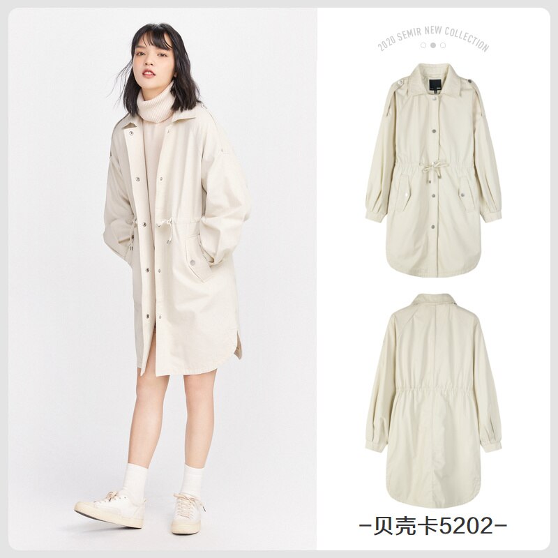 Semir Women Long Trench Coat Double-Breasted Khaki Lady Clothes Autumn Spring Outerwear trench: beige / XL